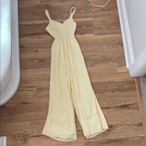 American Eagle Outfitters Light Yellow Checkered Jumpsuit